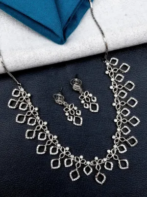 Glamourous Silver Plated Diamond Necklace Set