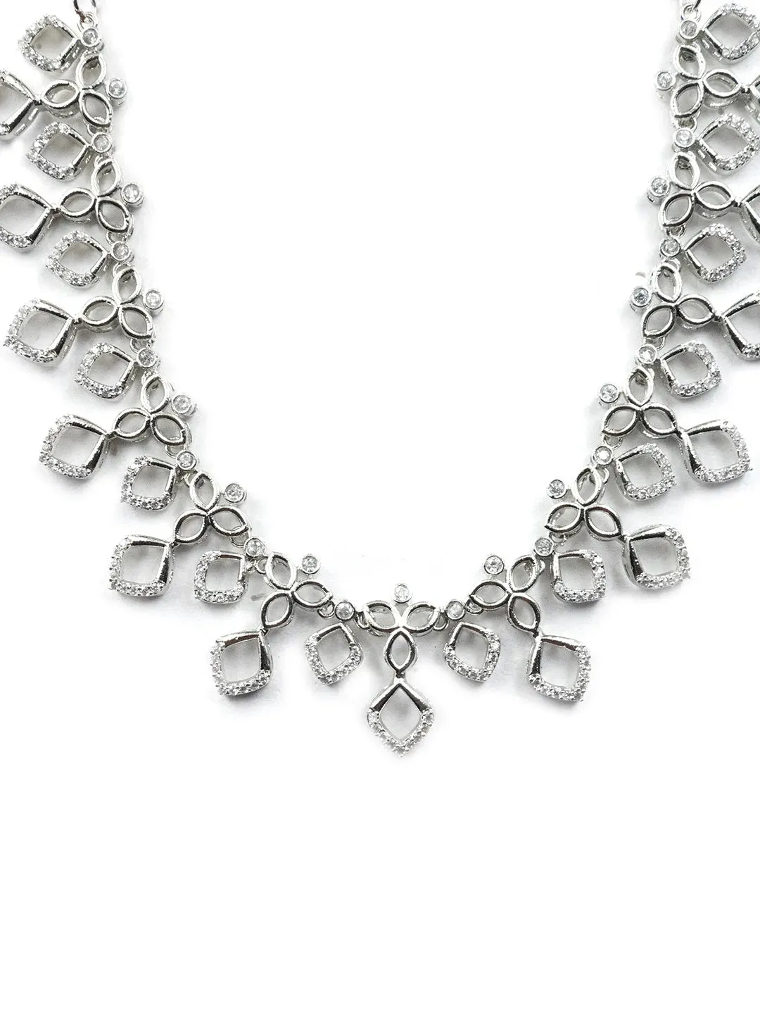 Glamourous Silver Plated Diamond Necklace Set