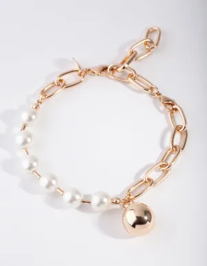 Gold Large Pearl Link Bracelet & Anklet