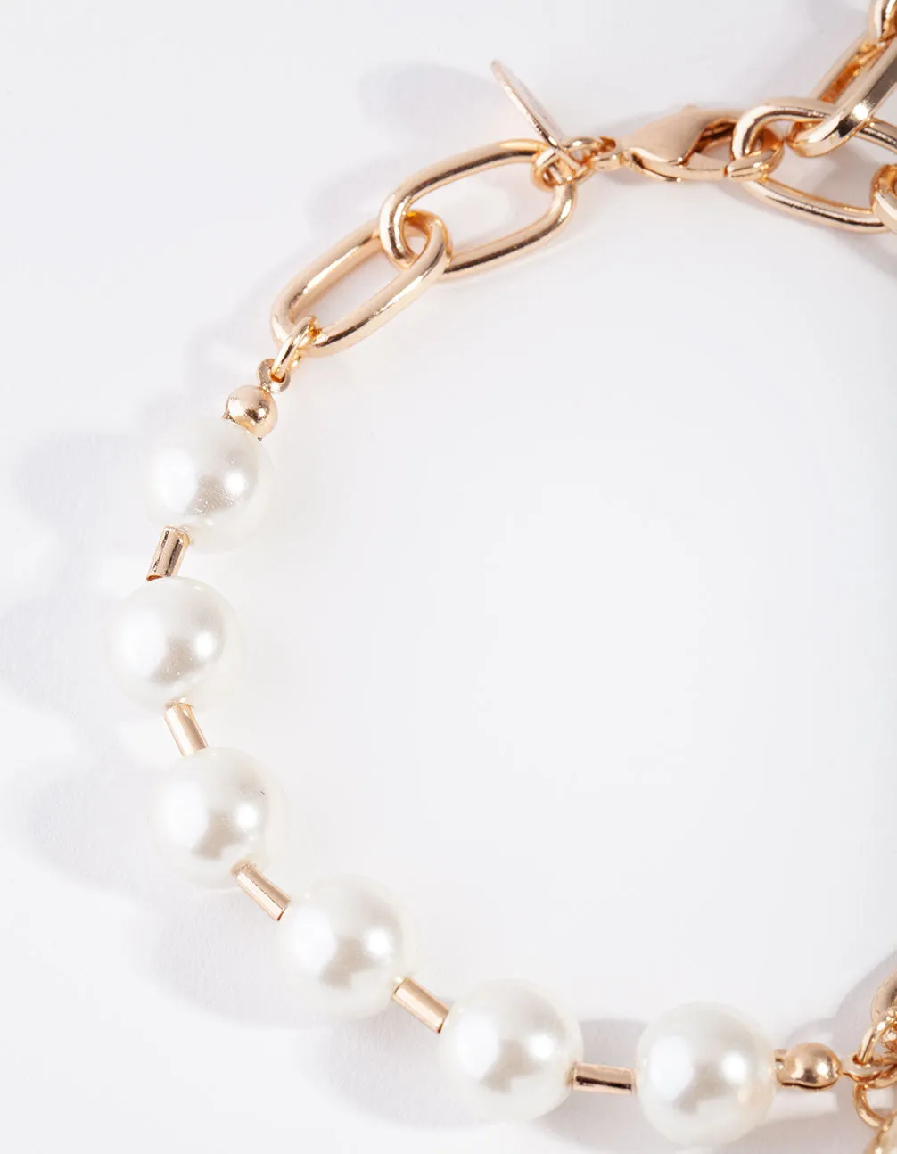 Gold Large Pearl Link Bracelet & Anklet