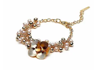 GOLD PEARL EFFECT BEADED BRACELET WITH FLORAL CHARM