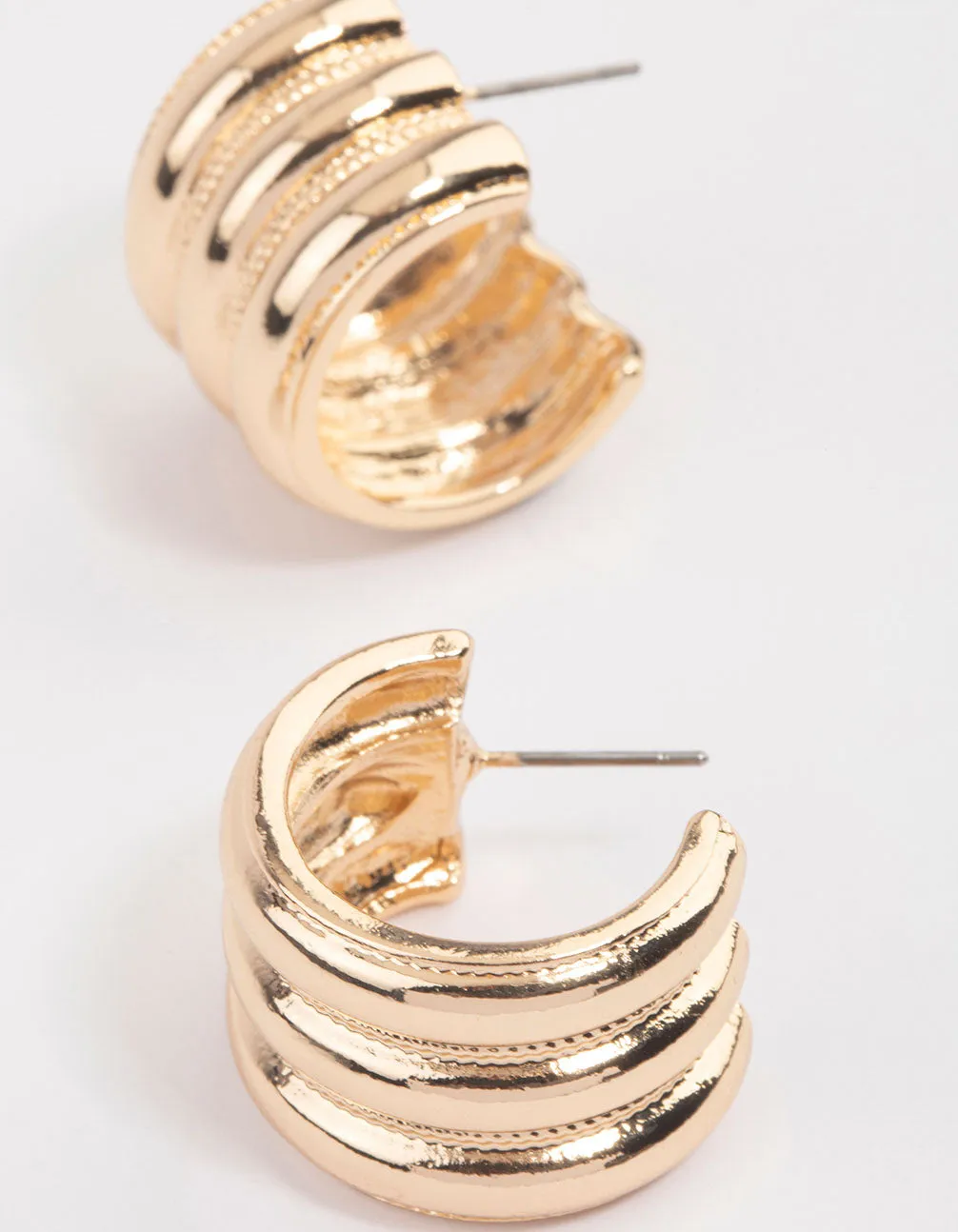 Gold Triple Row Wide Hoop Earrings