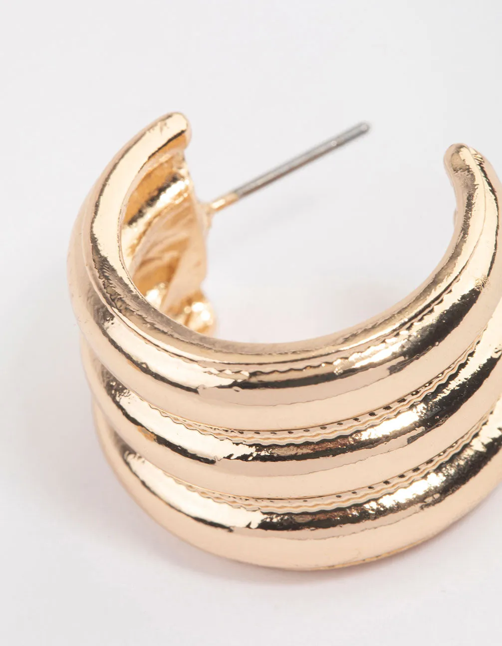 Gold Triple Row Wide Hoop Earrings