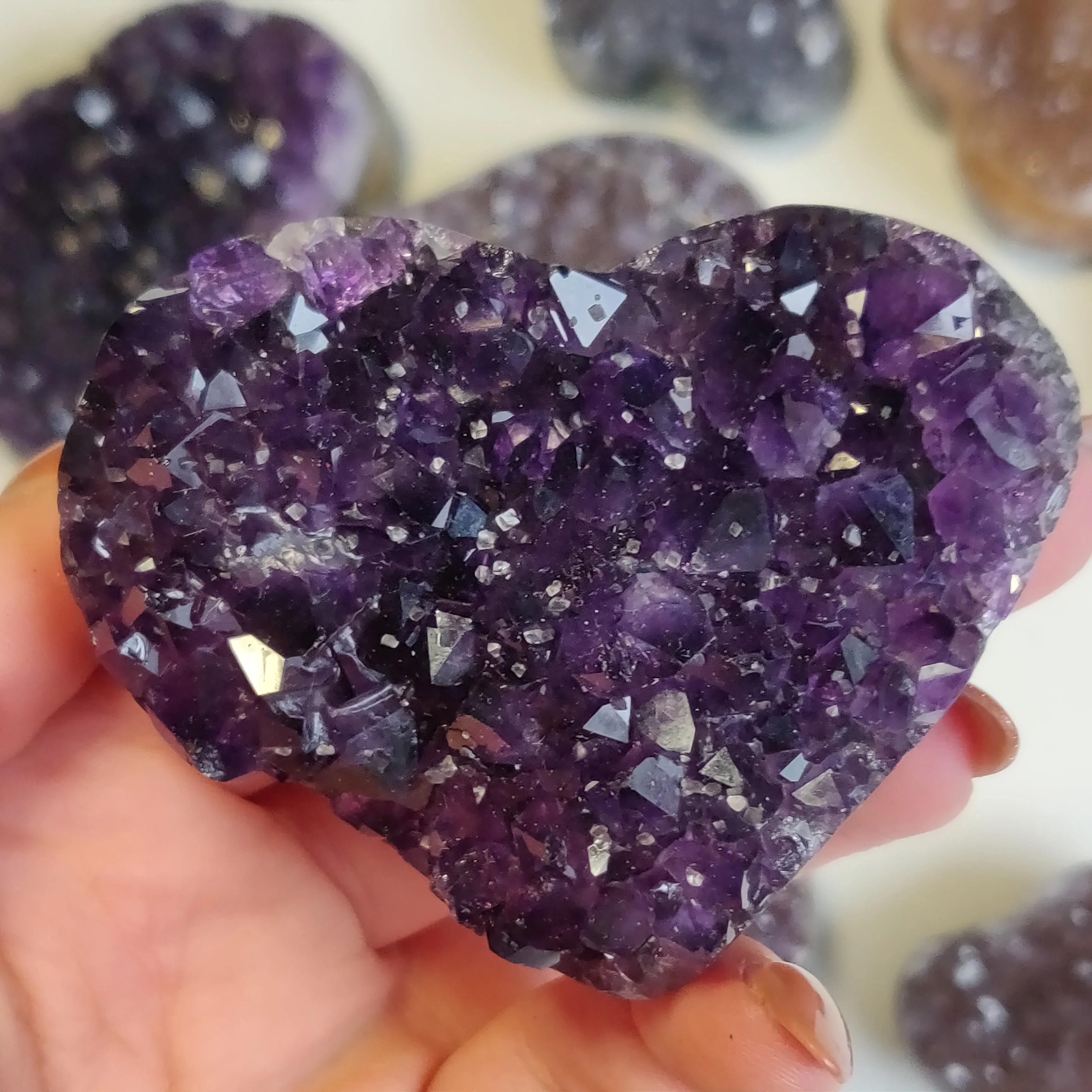 Grape Jelly Amethyst Geode Heart with Calcite (#G7)