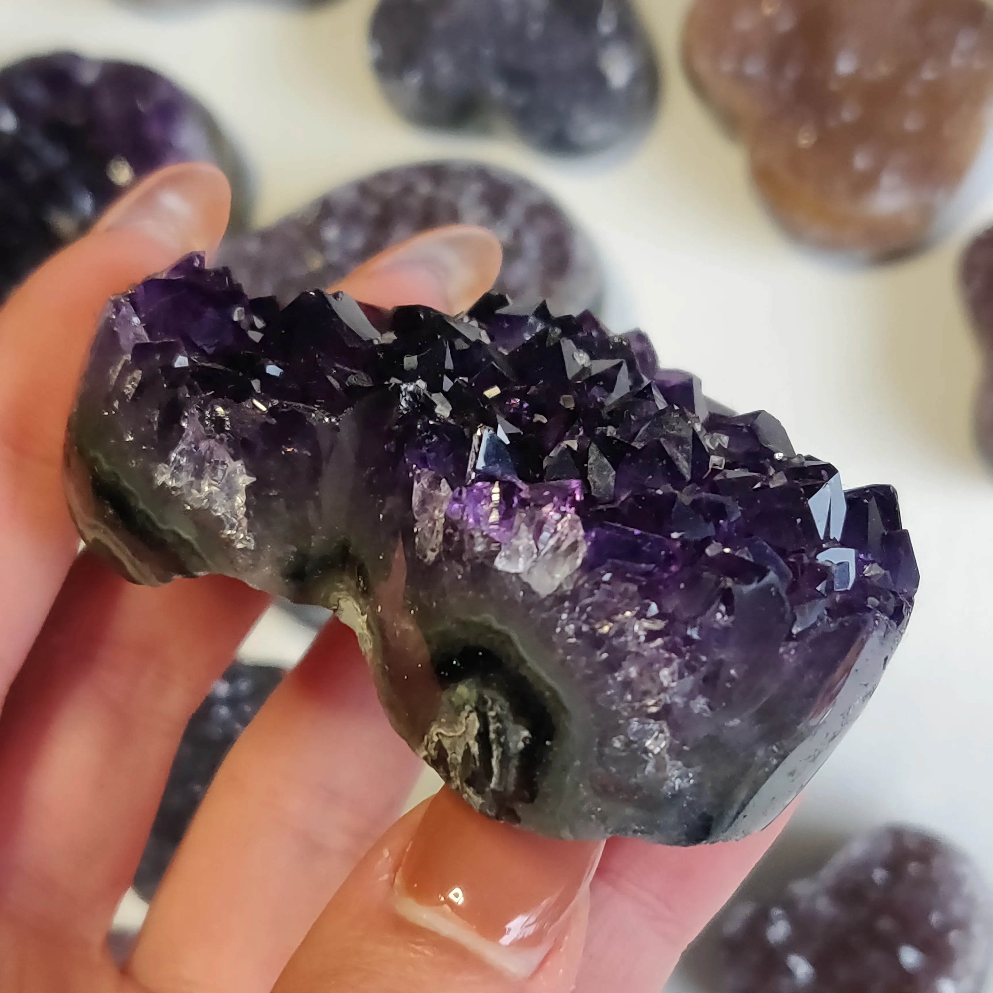 Grape Jelly Amethyst Geode Heart with Calcite (#G7)