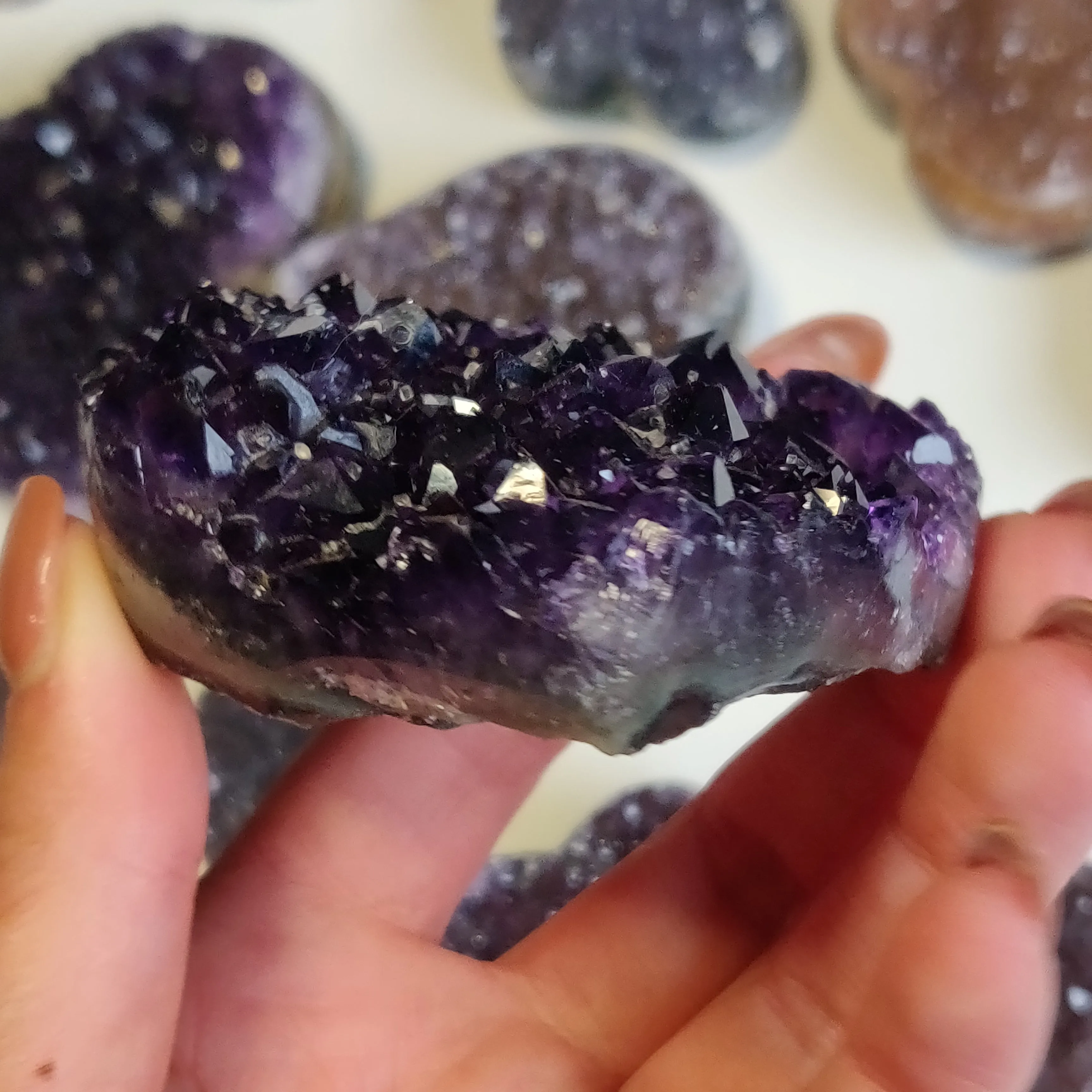 Grape Jelly Amethyst Geode Heart with Calcite (#G7)