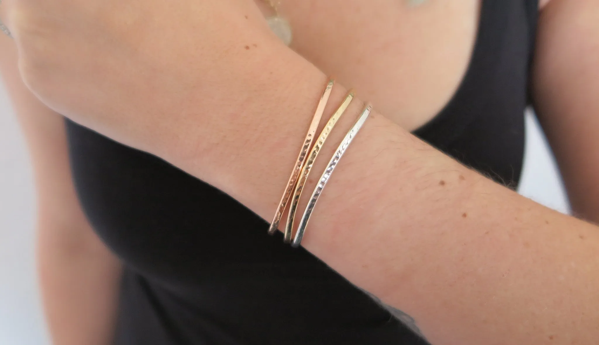 Hammered Cuff Set 1 (1 Thin Rose, 1 Thin Gold, 1 Thin Silver)