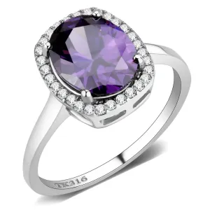 High polished (no plating) Stainless Steel Ring with AAA Grade CZ in Amethyst for Women Style DA385