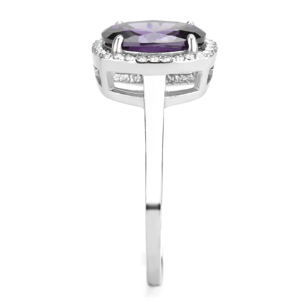 High polished (no plating) Stainless Steel Ring with AAA Grade CZ in Amethyst for Women Style DA385