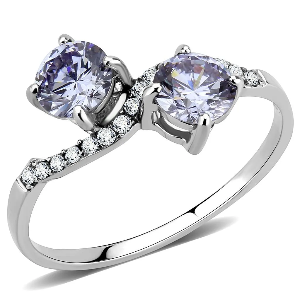 High polished (no plating) Stainless Steel Ring with AAA Grade CZ in Light Amethyst for Women Style DA244