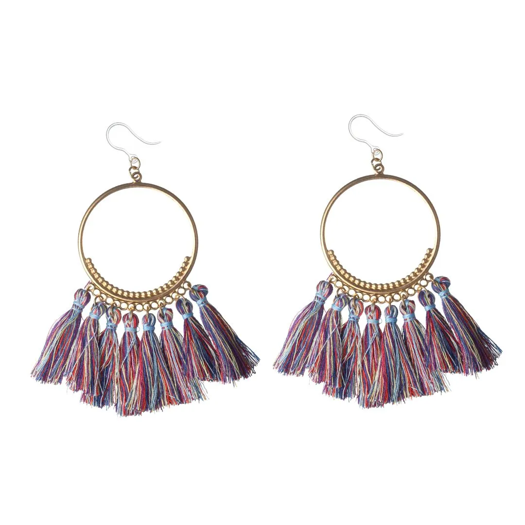 Hoop Multicolor Tassel Dangles Hypoallergenic Earrings for Sensitive Ears Made with Plastic Posts