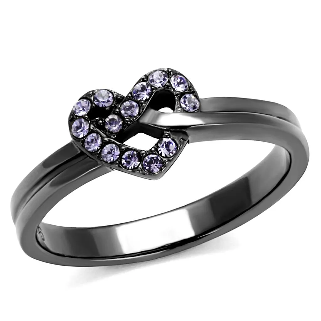 IP Light Black (IP Gun) Stainless Steel Ring with Top Grade Crystal in Light Amethyst for Women Style TK2685