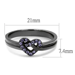 IP Light Black (IP Gun) Stainless Steel Ring with Top Grade Crystal in Light Amethyst for Women Style TK2685