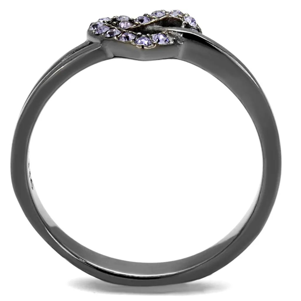 IP Light Black (IP Gun) Stainless Steel Ring with Top Grade Crystal in Light Amethyst for Women Style TK2685