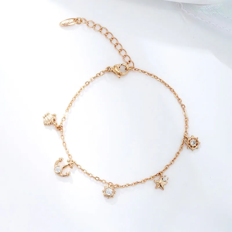 Jewelry Plated 18K Gold Fashion Anchor Ship Thallium Star Shell Tassel Bracelet Girls High-end Hand Accessories