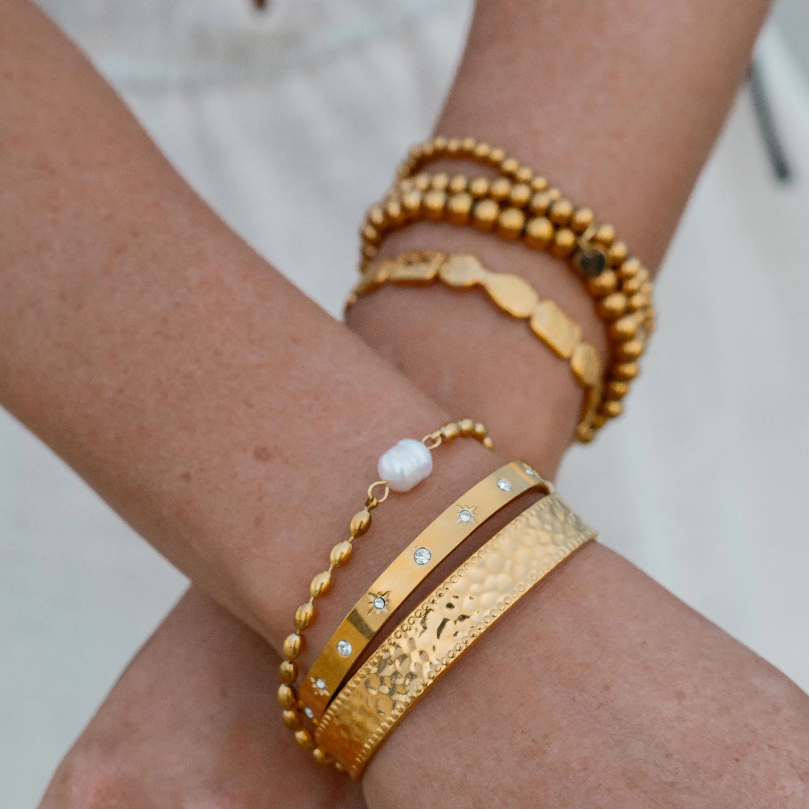 Komodo | Stainless Steel 18K Gold Plated Beaded Bracelet Set