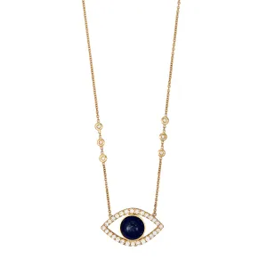 LARGE PAVE LAPIS CENTER OPEN EYE DIAMOND NECKLACE