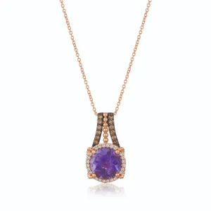 Le Vian Chocolatier Two Carat Round Cut Grape Amethyst Halo Pendant