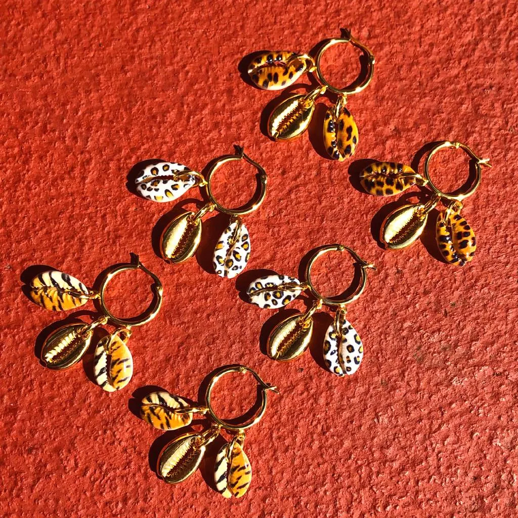 Leopard Print Midas Seashell Charm Trio Mini Hoop Earrings