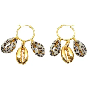 Leopard Print Midas Seashell Charm Trio Mini Hoop Earrings