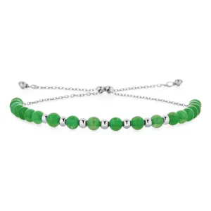 Light Green Jade Strand Bracelet - Genuine Gemstone Minimalist Sterling Silver 6-7"