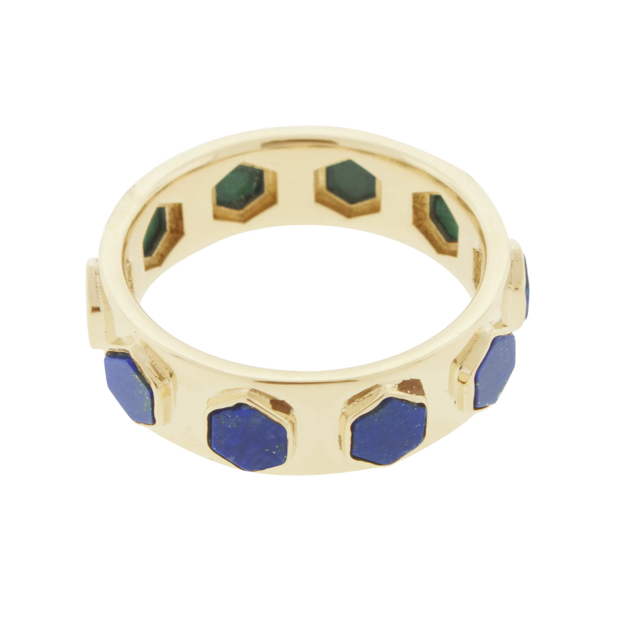 Malachite & Lapis Hexagon Lego Ring