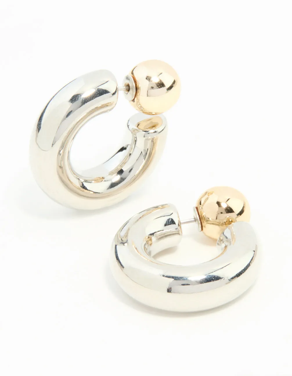 Mixed Metals Chunky Ball Hoop Earrings