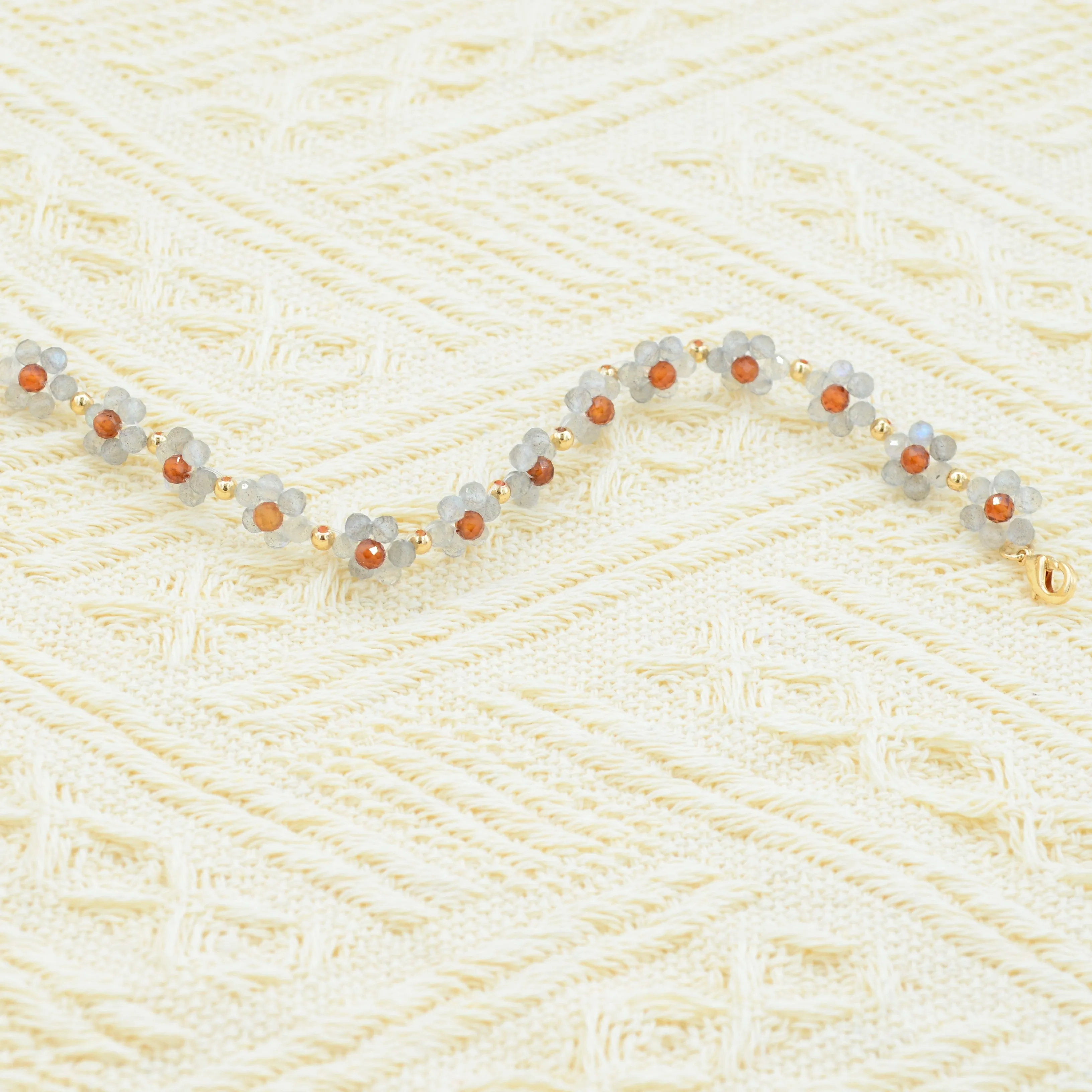 Moonstone Orange Garnet Handmade Flower Bracelets