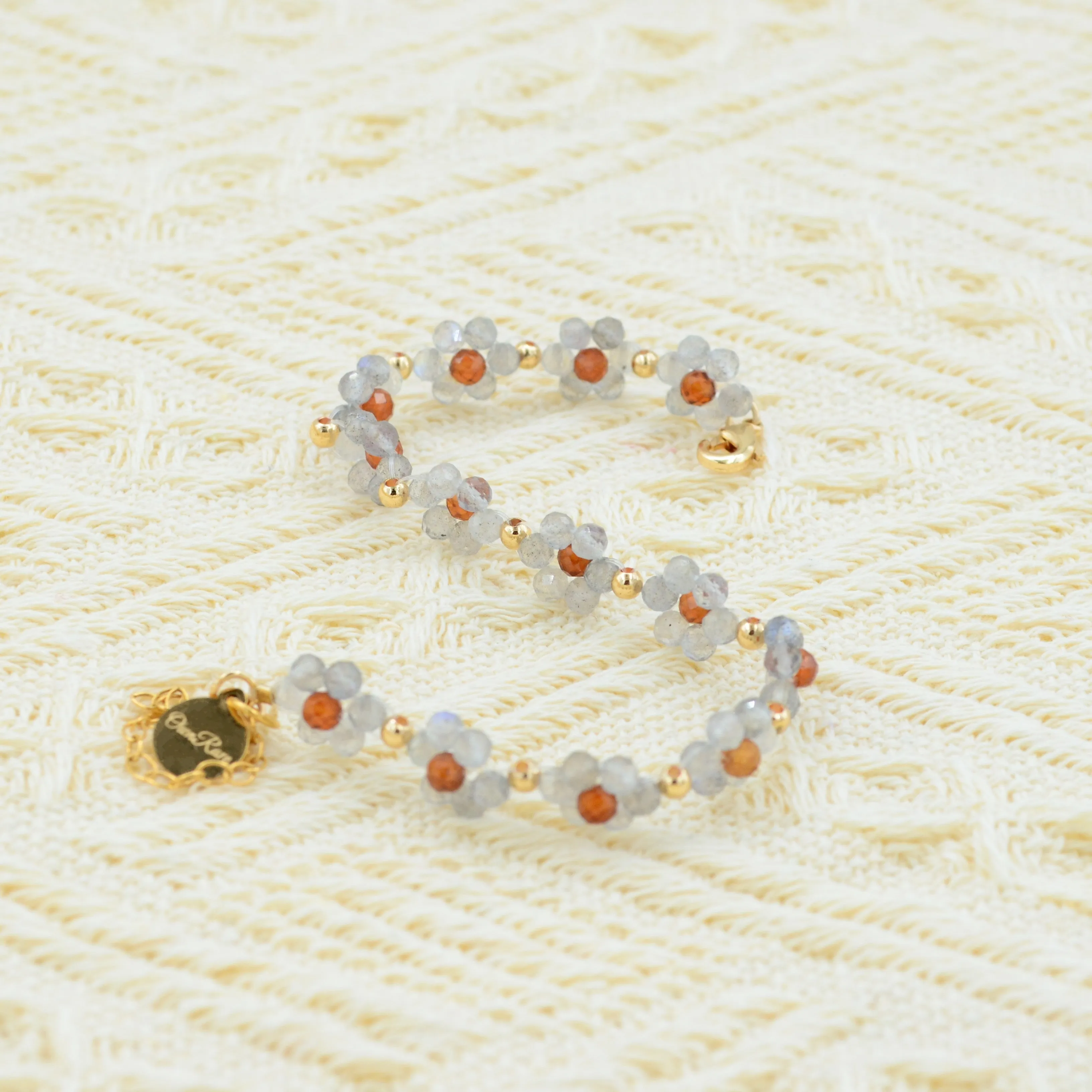 Moonstone Orange Garnet Handmade Flower Bracelets