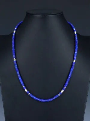 Native American Lapis and Sterling Silver Bead Necklace