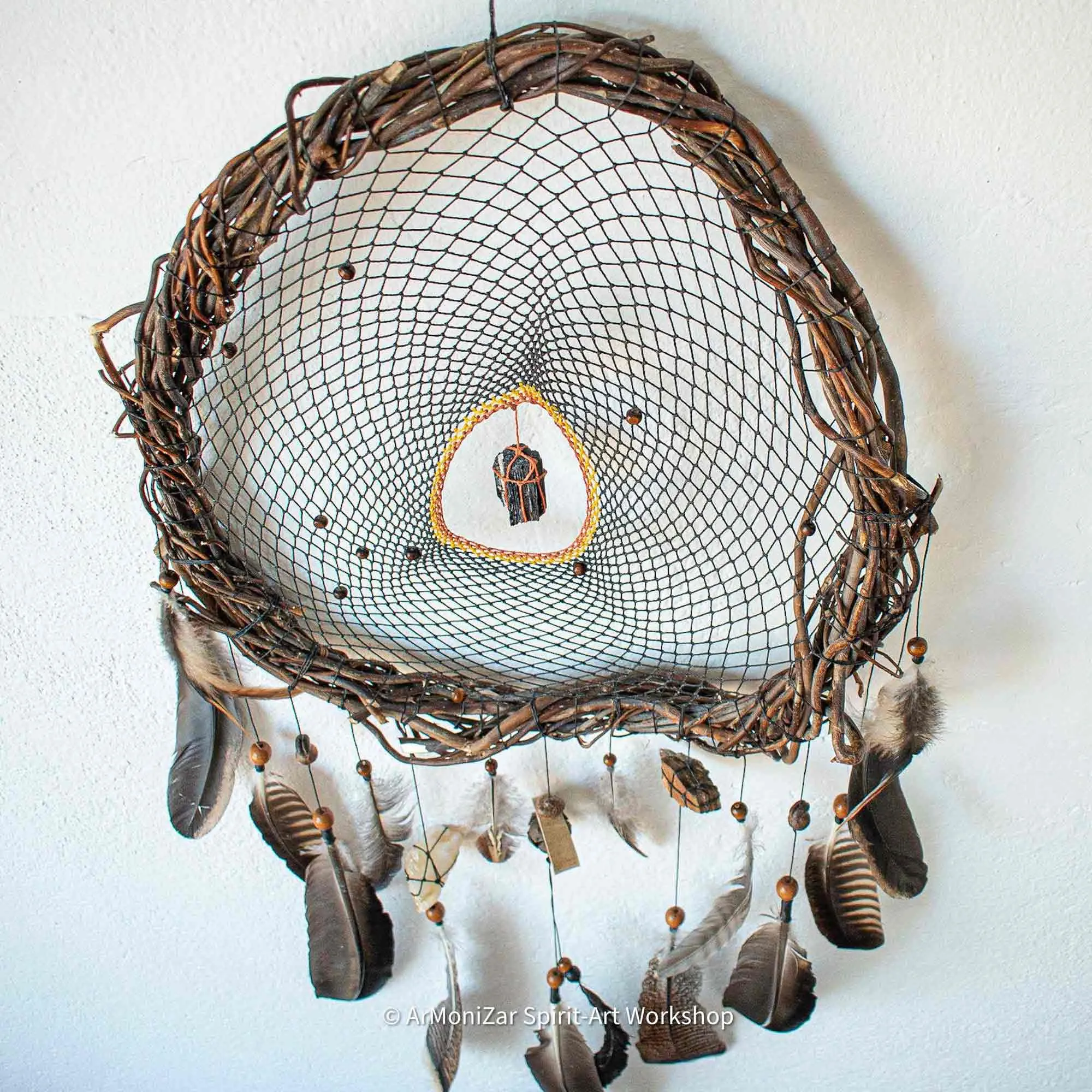 Nature art dream catcher personalized gift mother earth style stones and mix feathers assortment