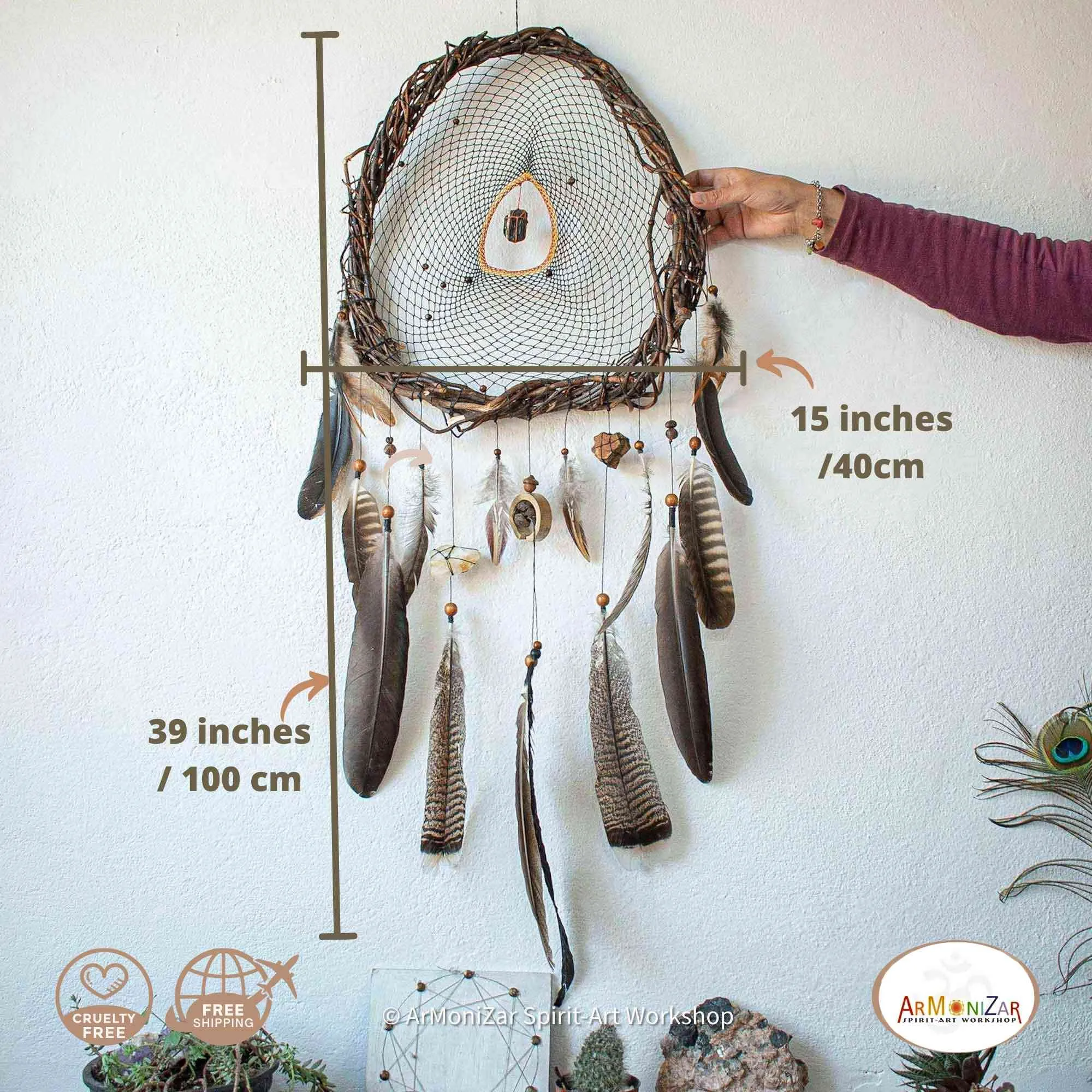 Nature art dream catcher personalized gift mother earth style stones and mix feathers assortment