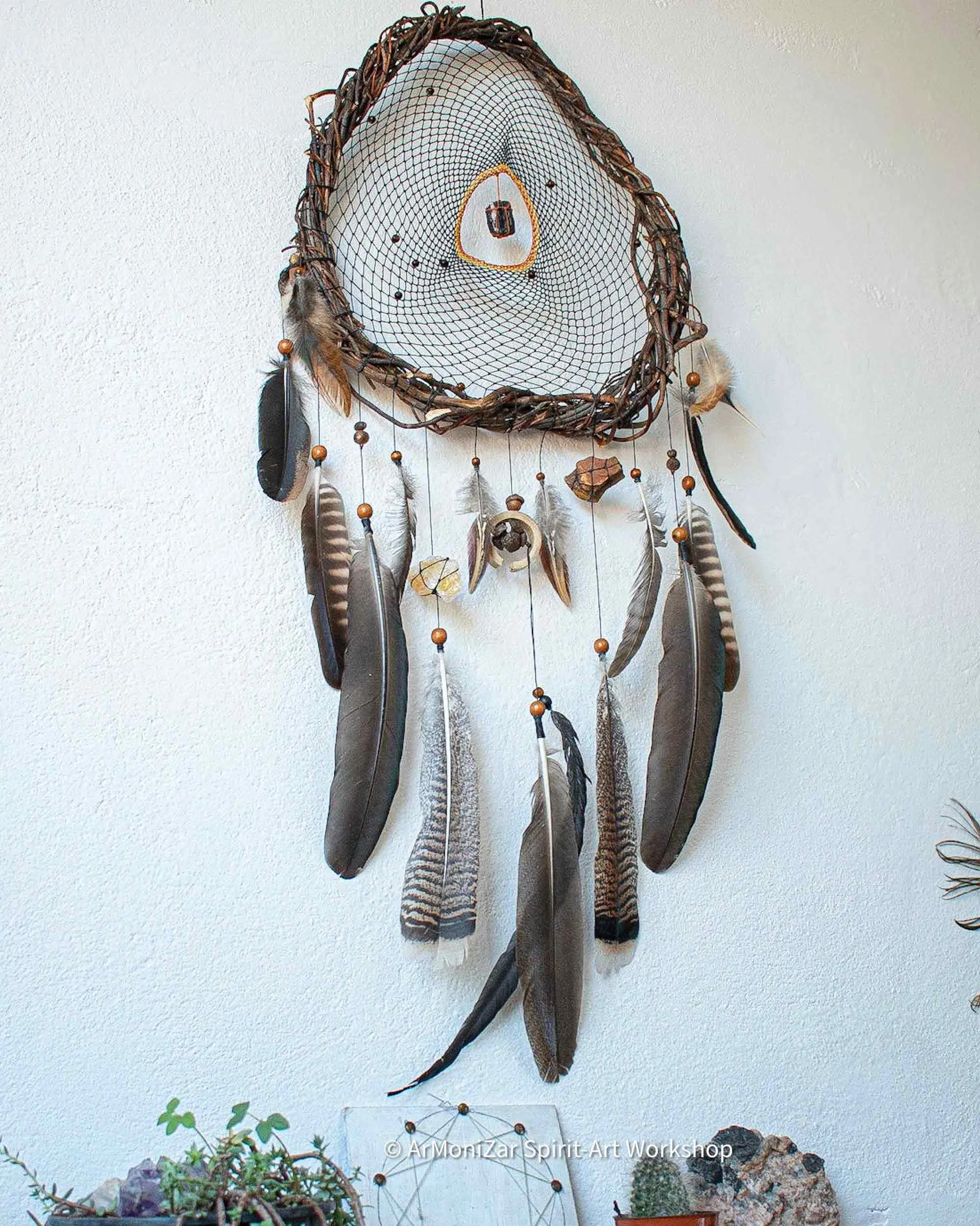 Nature art dream catcher personalized gift mother earth style stones and mix feathers assortment