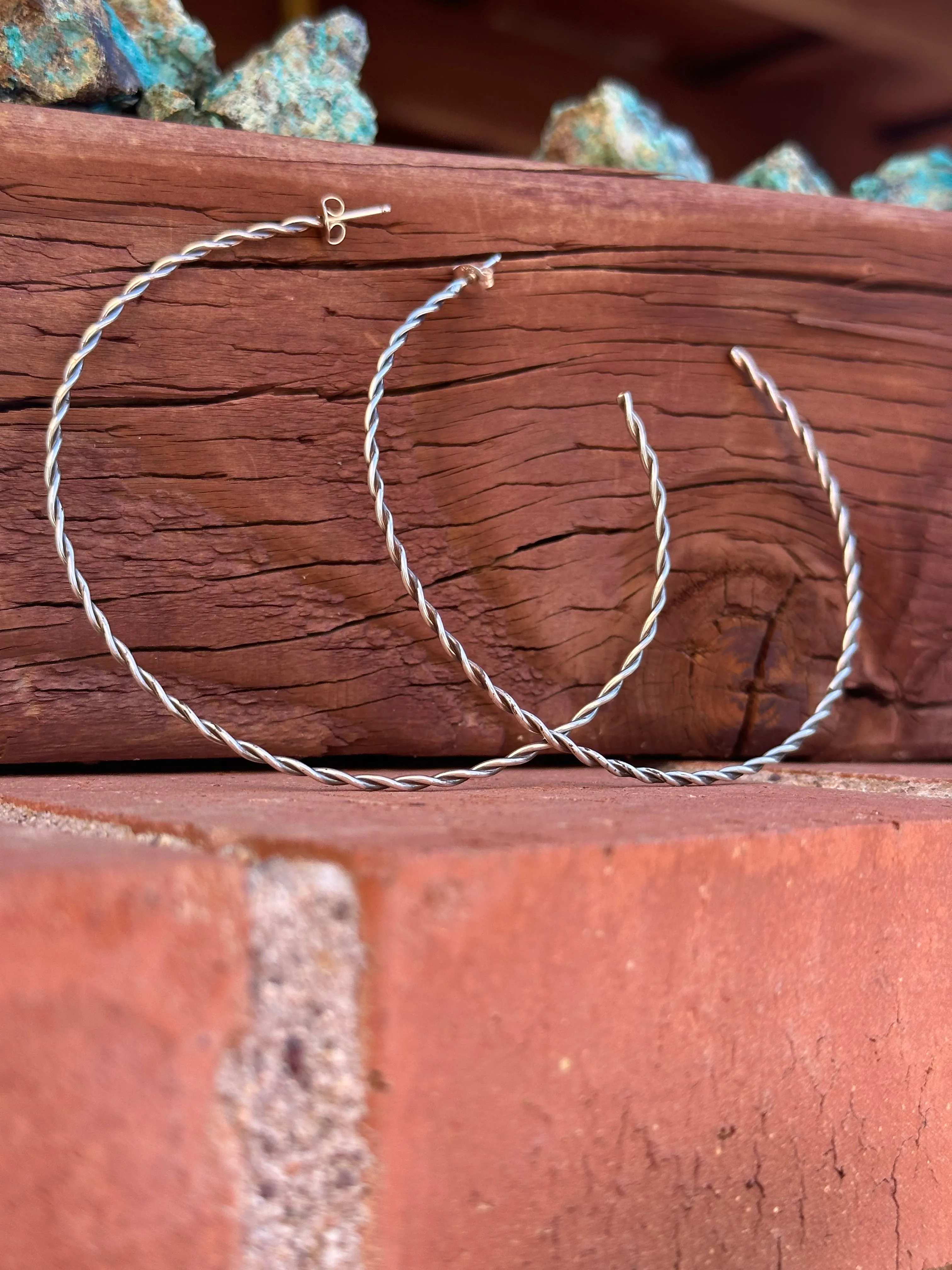 Navajo Sterling Silver 3 Inch Hoop Earrings