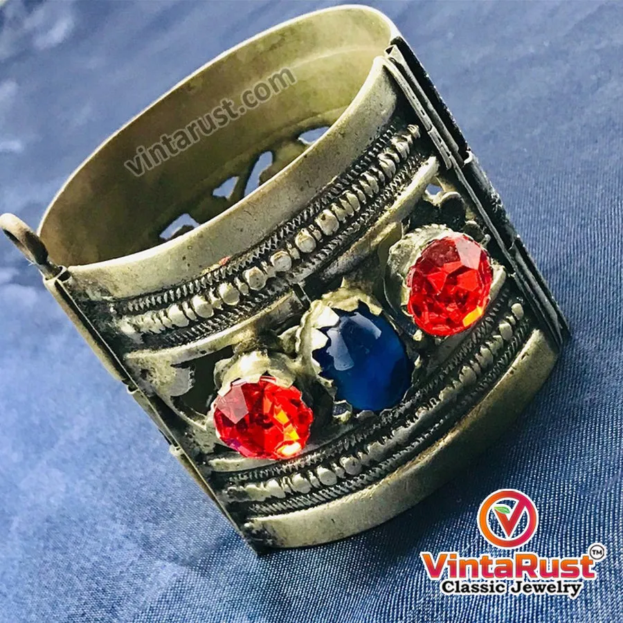 Nomadic Red and Blue Glass Stone Cuff Bracelet