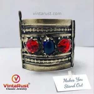 Nomadic Red and Blue Glass Stone Cuff Bracelet