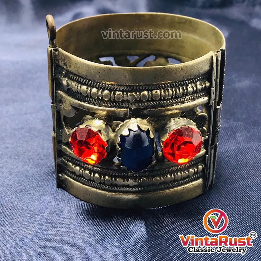 Nomadic Red and Blue Glass Stone Cuff Bracelet