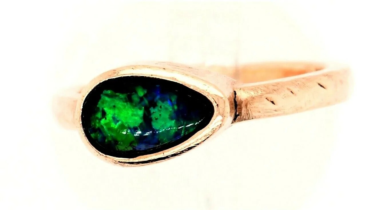 Opal Doublet Dress Ring 14ct Yellow Gold Blue/Green Flashes Fine Jewellery