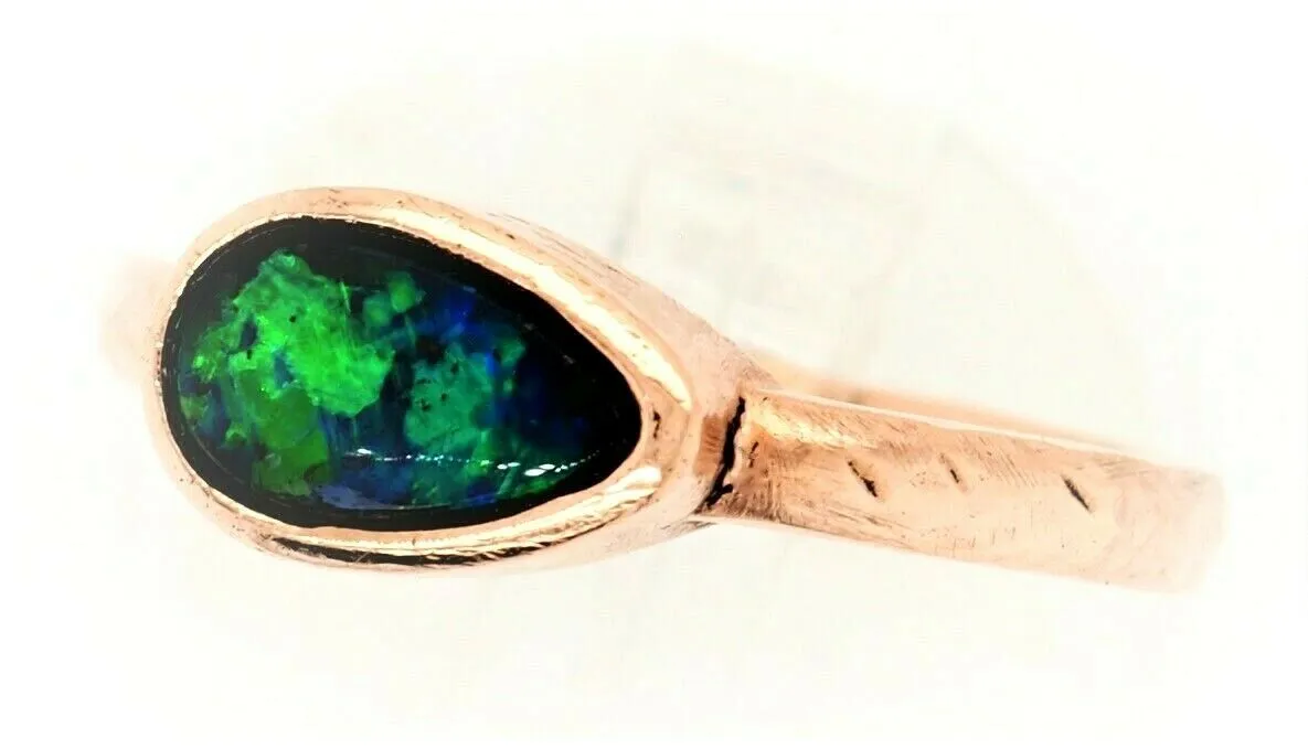 Opal Doublet Dress Ring 14ct Yellow Gold Blue/Green Flashes Fine Jewellery