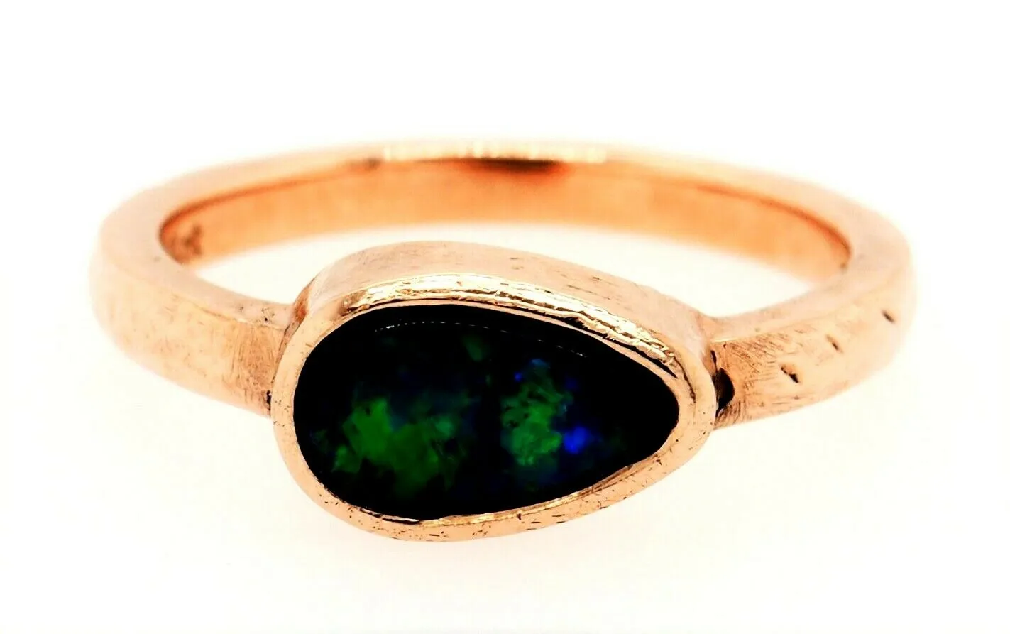 Opal Doublet Dress Ring 14ct Yellow Gold Blue/Green Flashes Fine Jewellery