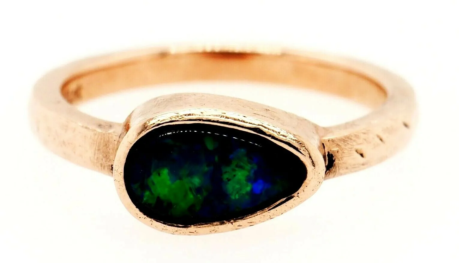 Opal Doublet Dress Ring 14ct Yellow Gold Blue/Green Flashes Fine Jewellery