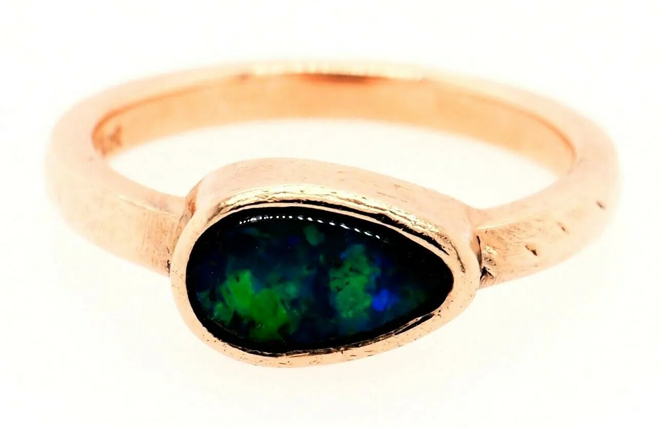 Opal Doublet Dress Ring 14ct Yellow Gold Blue/Green Flashes Fine Jewellery