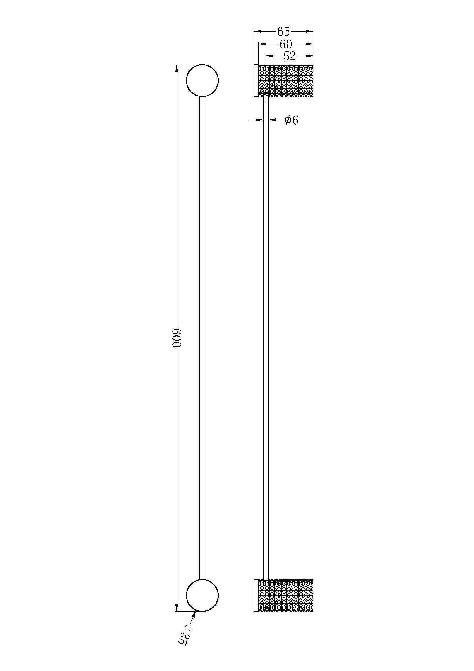 Opal Single Towel Rail 600mm Graphite 2524-GR