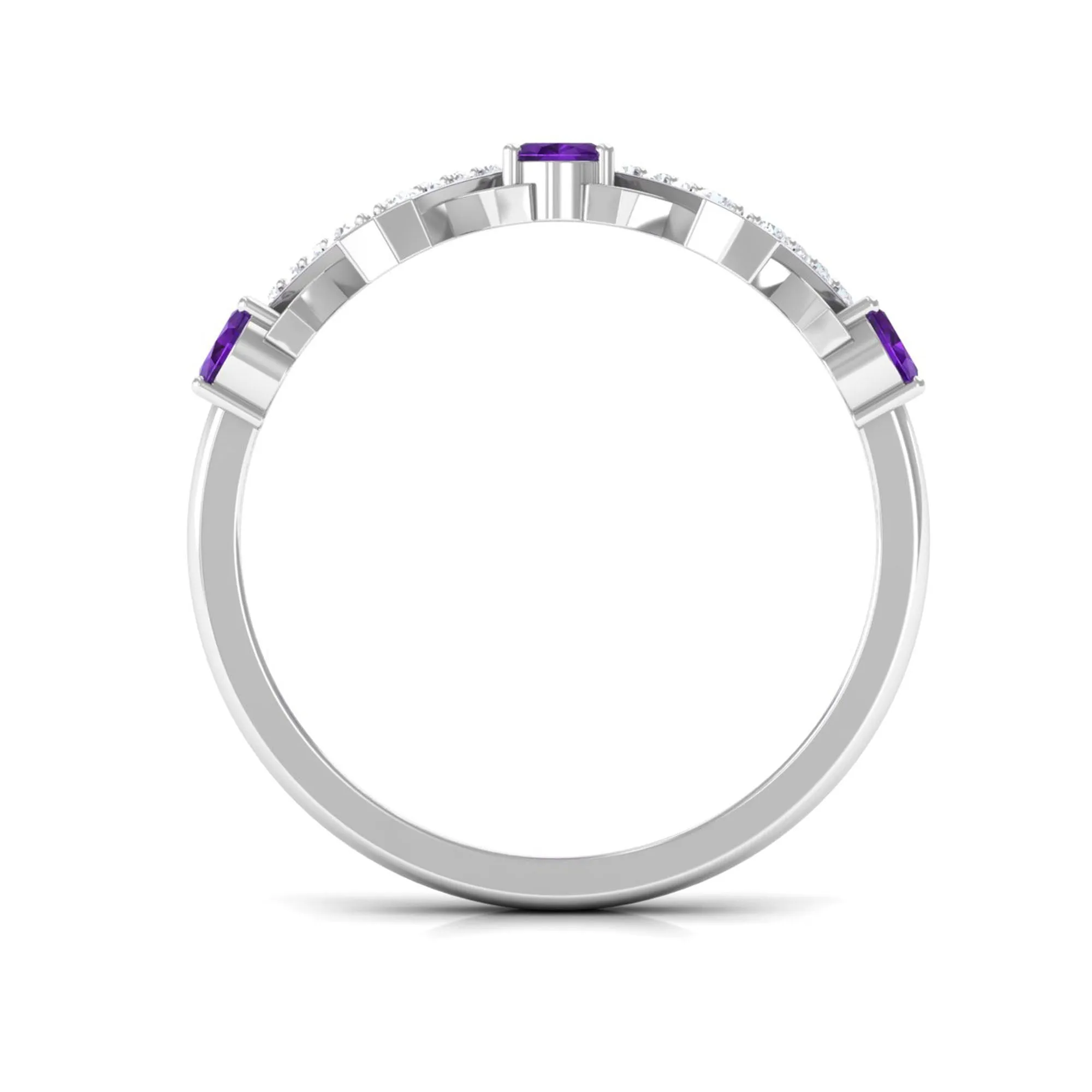 Oval Amethyst Criss Cross Half Eternity Band Ring with Diamond