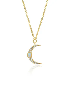 Pave Moon Pendant With Opal Accent