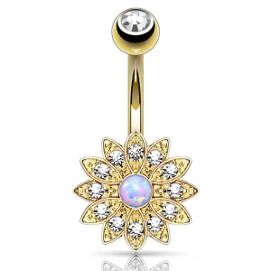 Petaled Opal Navel Ring with Gold Plating