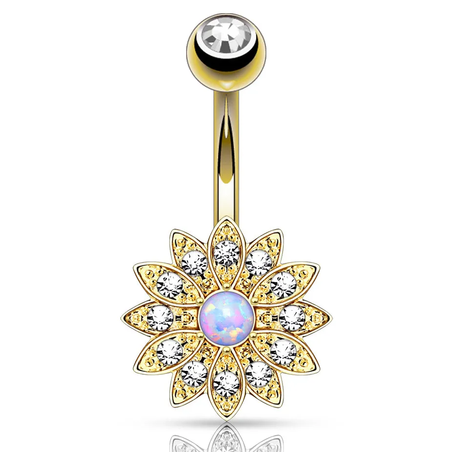 Petaled Opal Navel Ring with Gold Plating