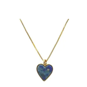 Plated Gemstone Heart and CZ Necklace: Lapis (NGCP765LP)