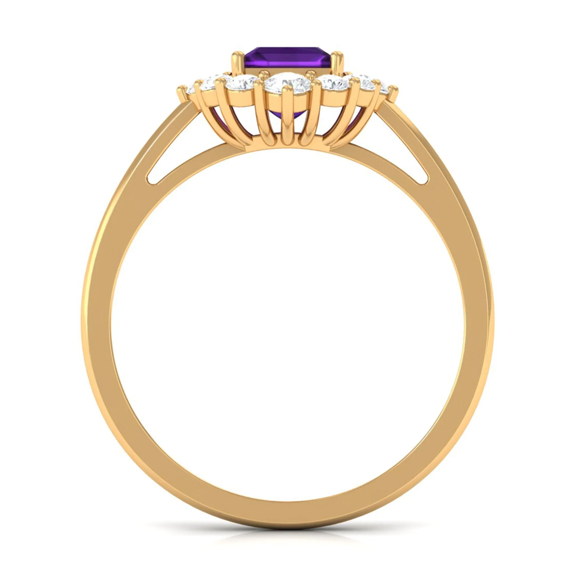 Princess Cut Amethyst and Diamond Halo Engagement Ring