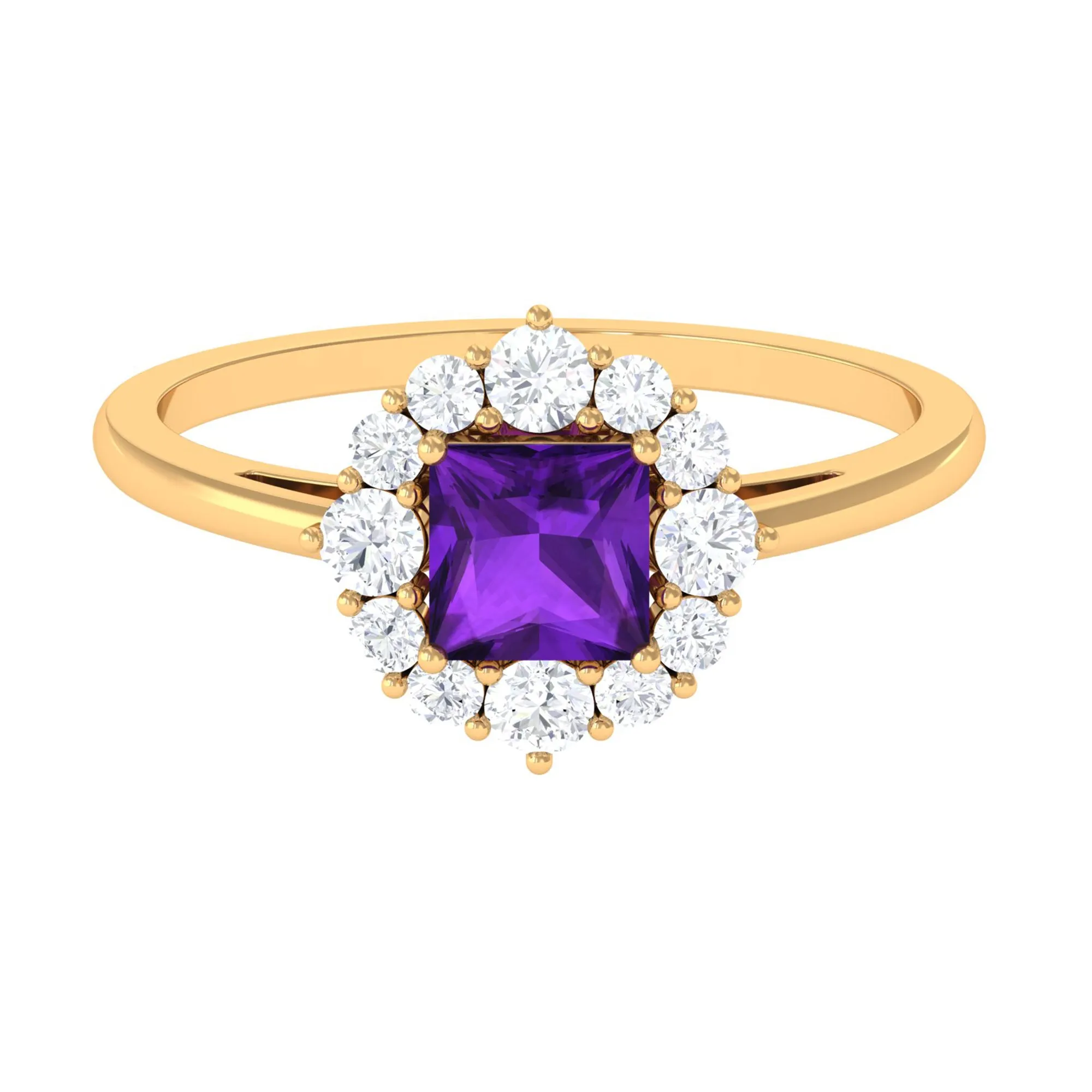 Princess Cut Amethyst and Diamond Halo Engagement Ring